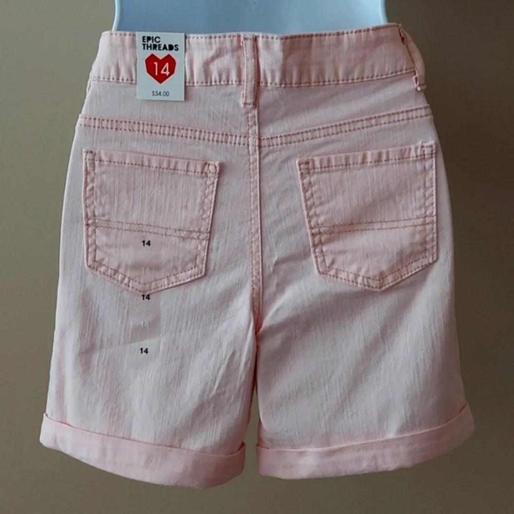 Epic Threads Denim Shorts distressed cuffed hem - blush pink - size 14